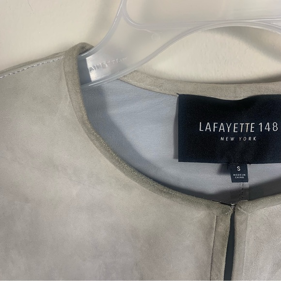 Lafayette 148 New York Gray Suede Leather Open Front Lightweight Jacket Cardigan - Picture 4 of 16